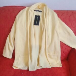 Nwt Jeanne Pierre Cotton Yellow Knit Open Front Cardigan